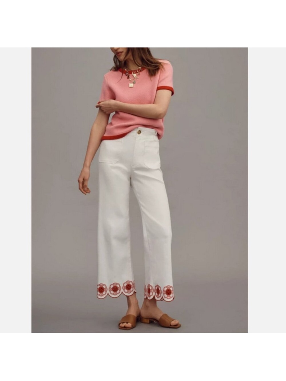 NWT Anthropologie Maeve Colette White Scallop-Hem Crop Jeans size 32